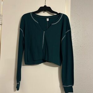 BP Womens Split Neck Cropped Knit Henley Shirt